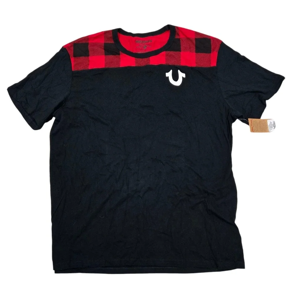 NWT True Religion Men's 3XL Football Crew Neck Tee Black & Red 101019 MSRP $79